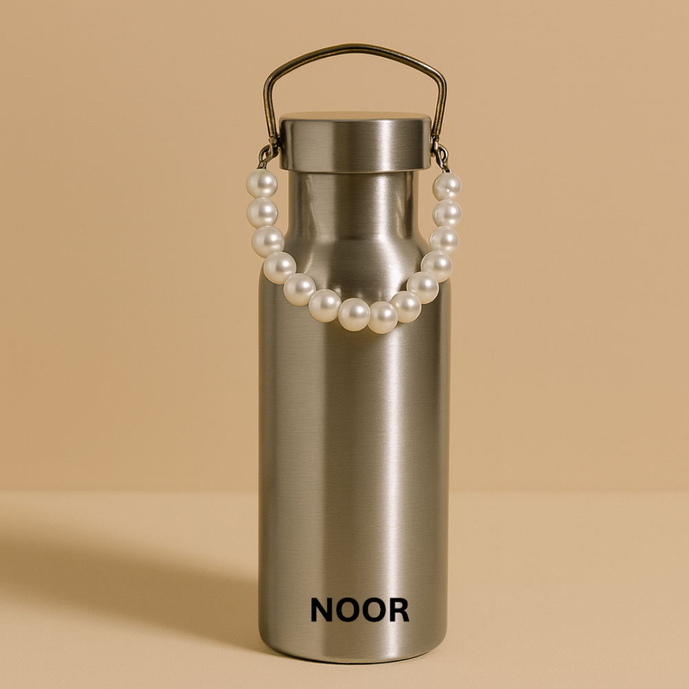 Waterfles met Parelketting - Zilver