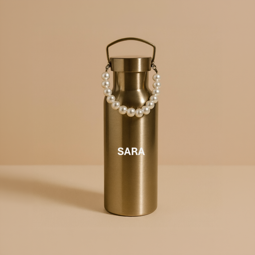 Waterfles met Parelketting - Goud