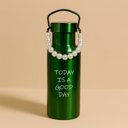 Waterfles met Parelketting - Donkergroen