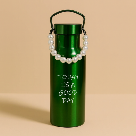 Waterfles met Parelketting - Donkergroen