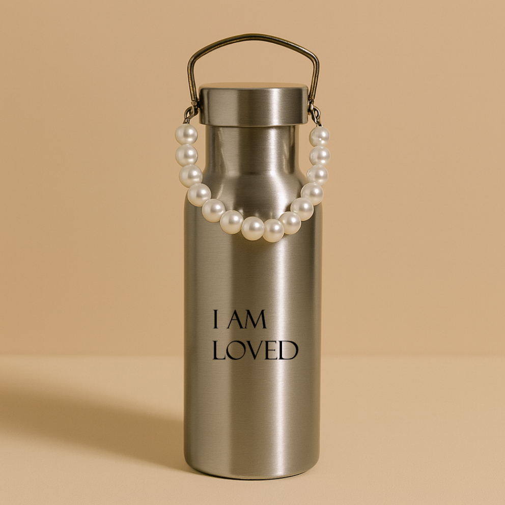 Waterfles met Parelketting - Zilver