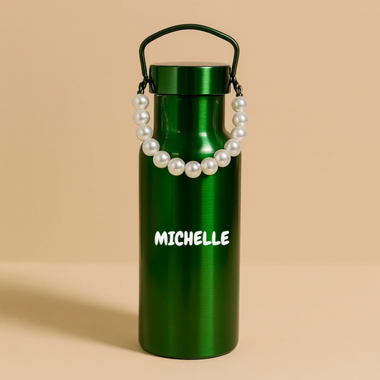 Waterfles met Parelketting - Donkergroen