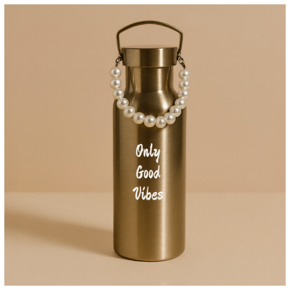 Waterfles met Parelketting - Goud