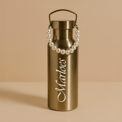 Waterfles met Parelketting - Goud